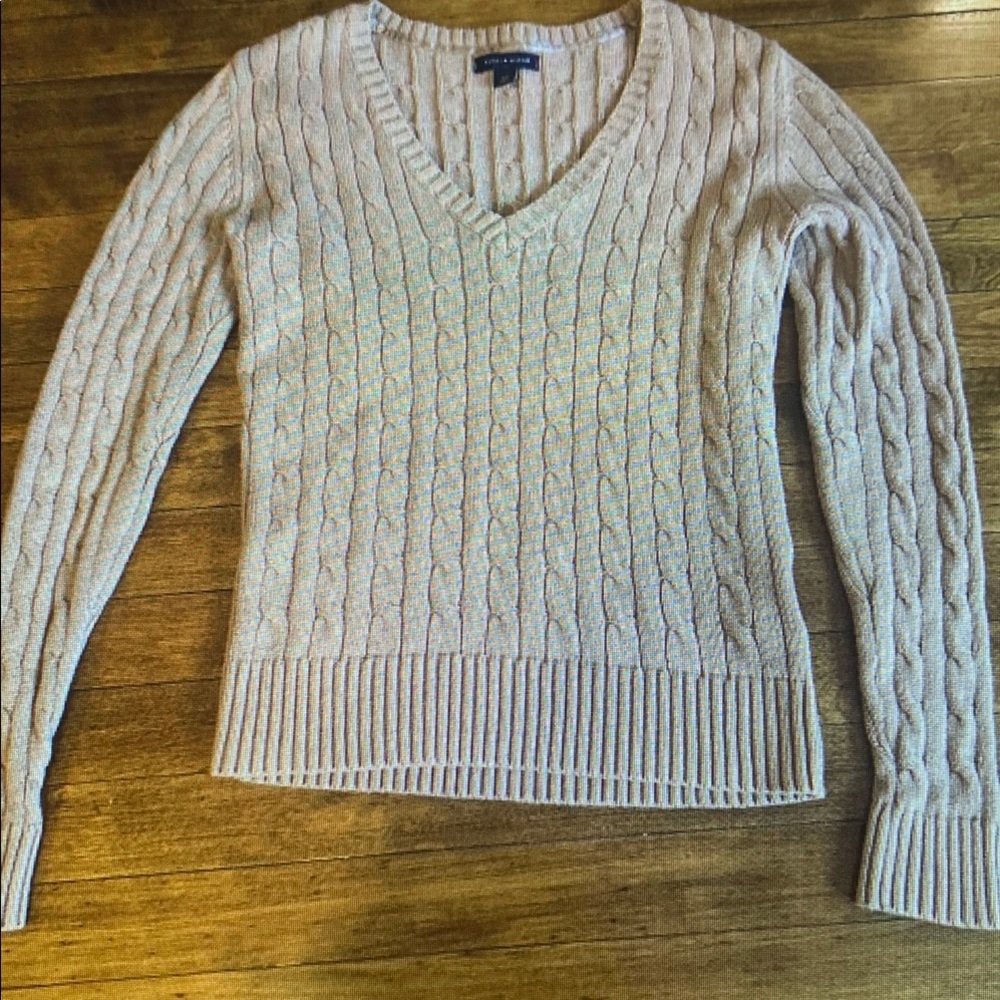 Elegant V-Neck Cable Knit Sweater - Beige